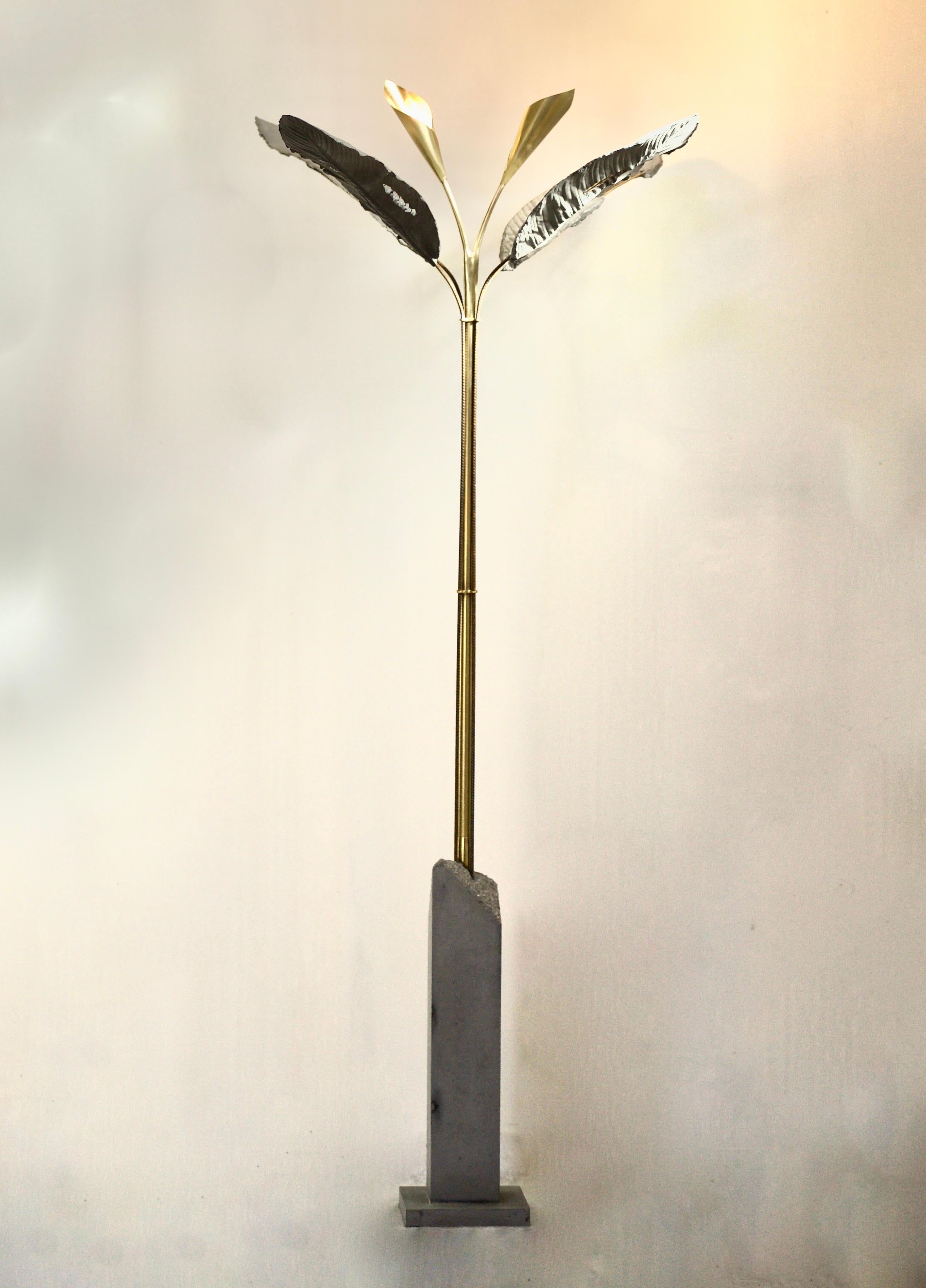 Modern Luca Biancheri, Luna, Palm, Contemporary Floor Lamp, Concrete, Brass, Raw Steel  For Sale