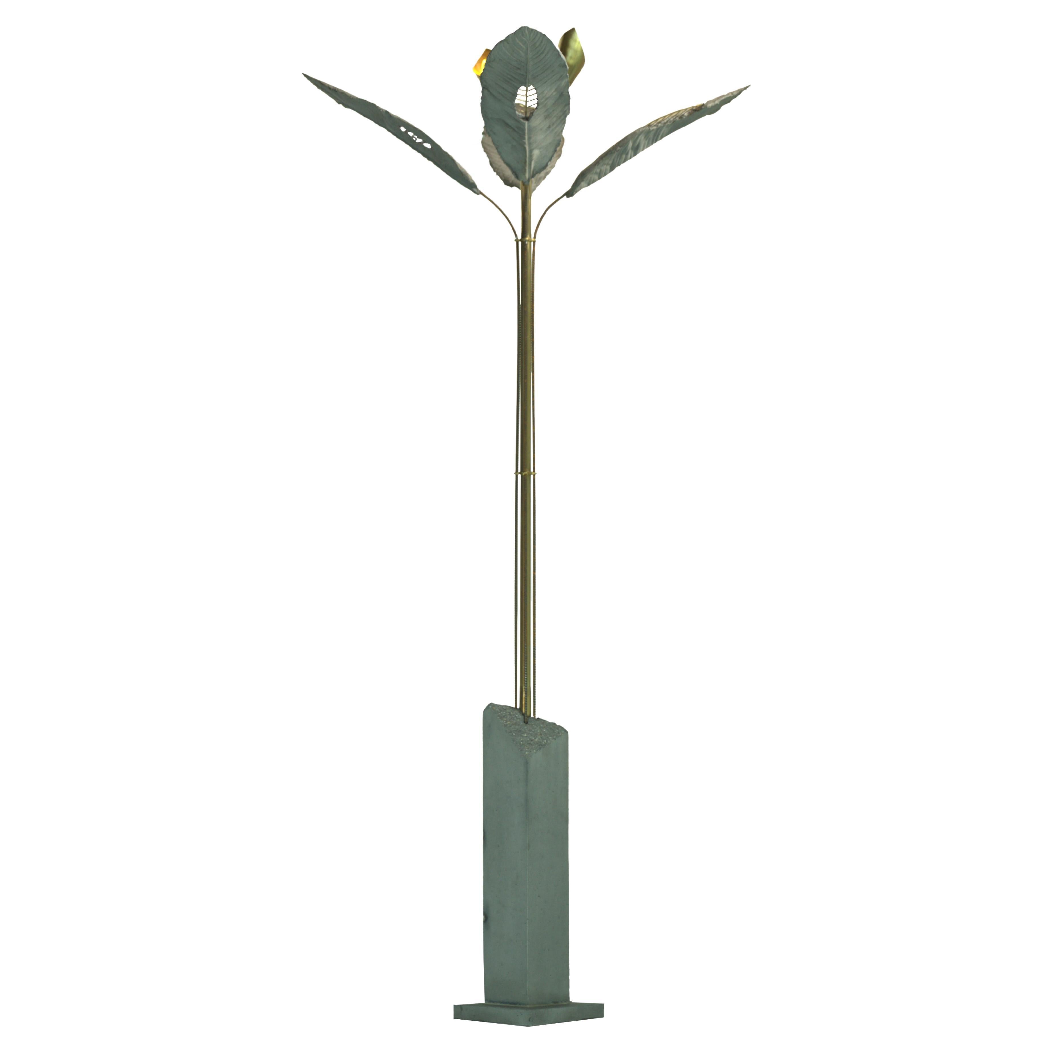 Luca Biancheri, Luna, Palm, Contemporary Floor Lamp, Concrete, Brass, Raw Steel  For Sale
