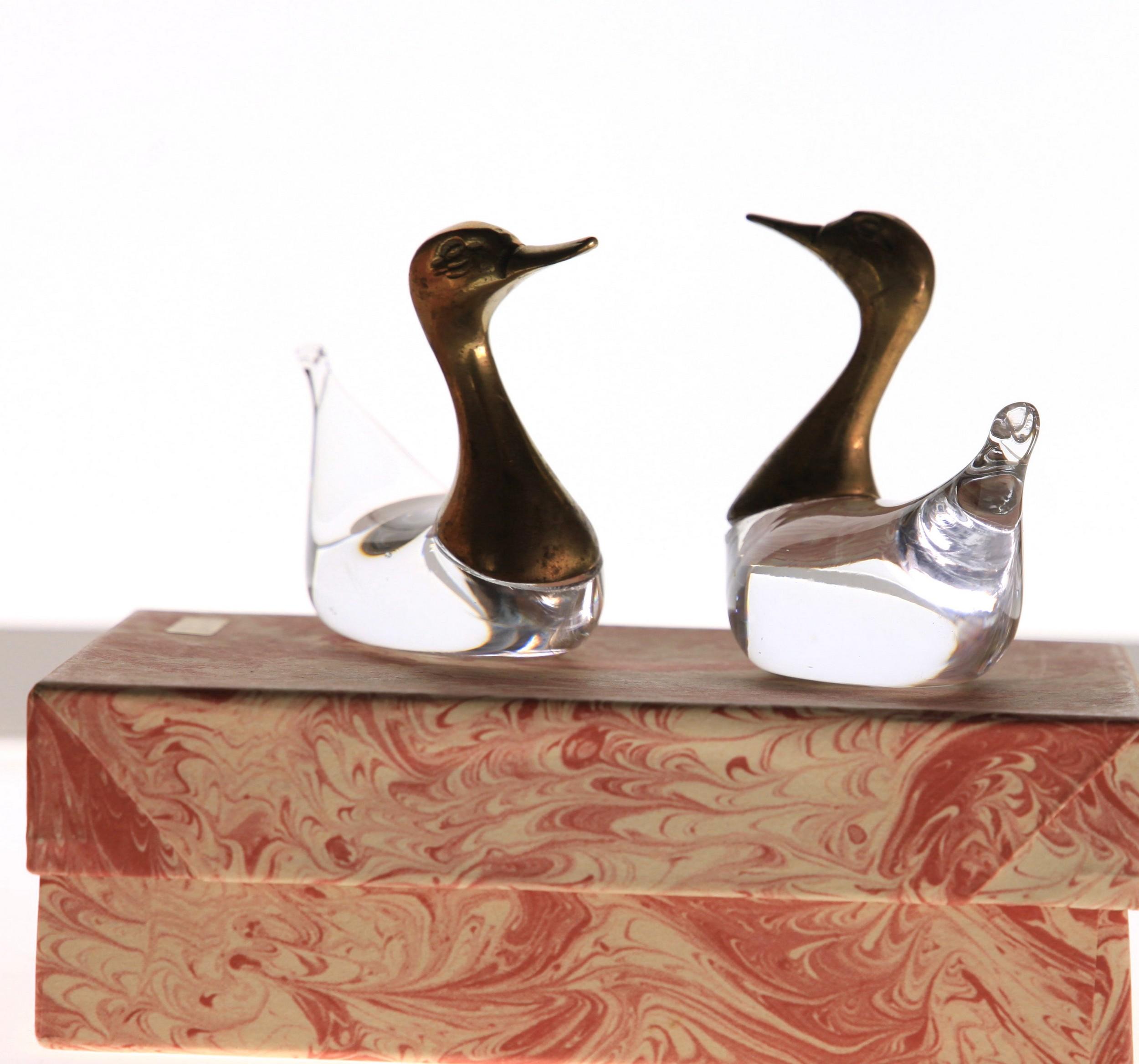 Luca Bojola Pair of Ducks Cast Brass Murano Licio Zanetti Glass, 1980s, Small 10