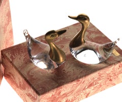 Luca Bojola Pair of Ducks Cast Brass Murano Licio Zanetti Glass, 1980s, Small