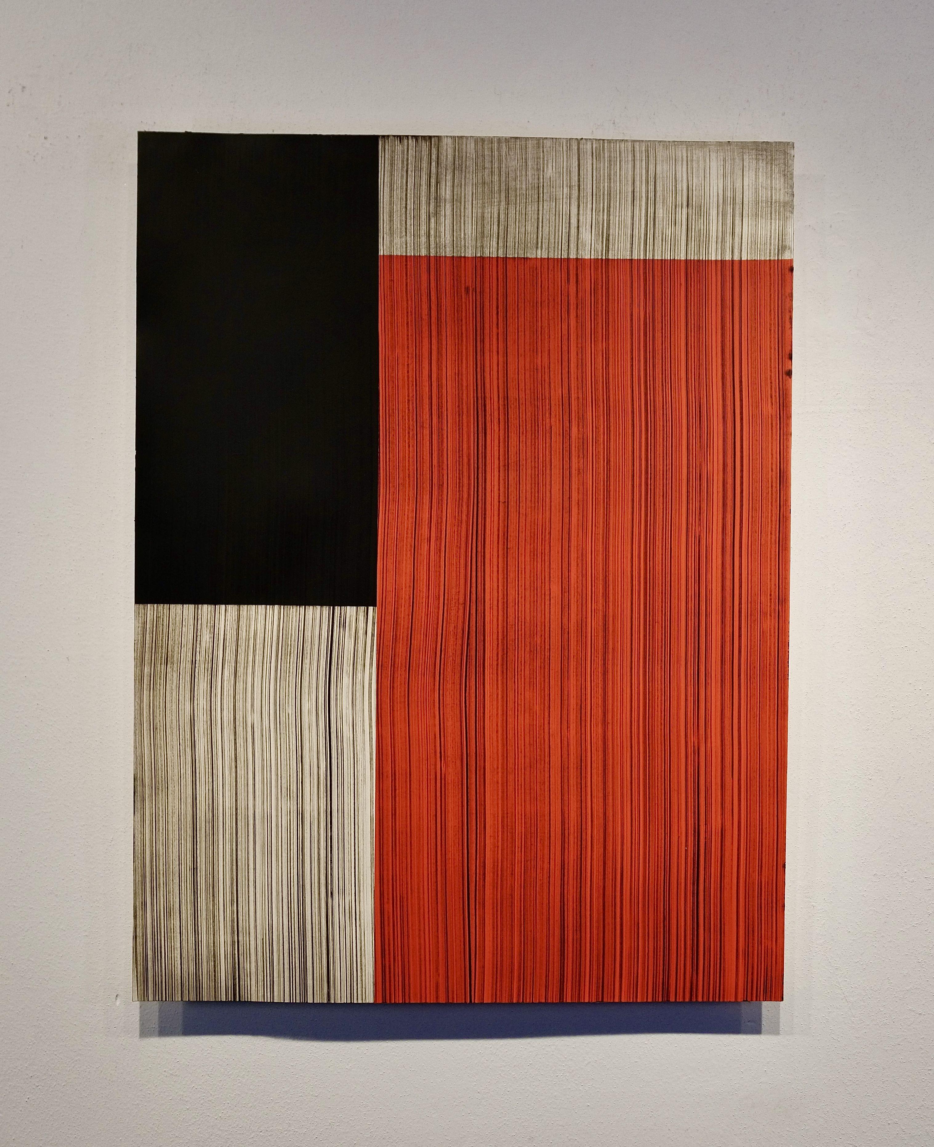 The third letter, Painting, Acrylic on Paper - Red Abstract Painting by Luca Brandi