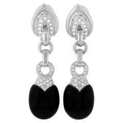 Luca Carati 18 Karat White Gold 0.65 Carat Diamond and Onyx Earrings