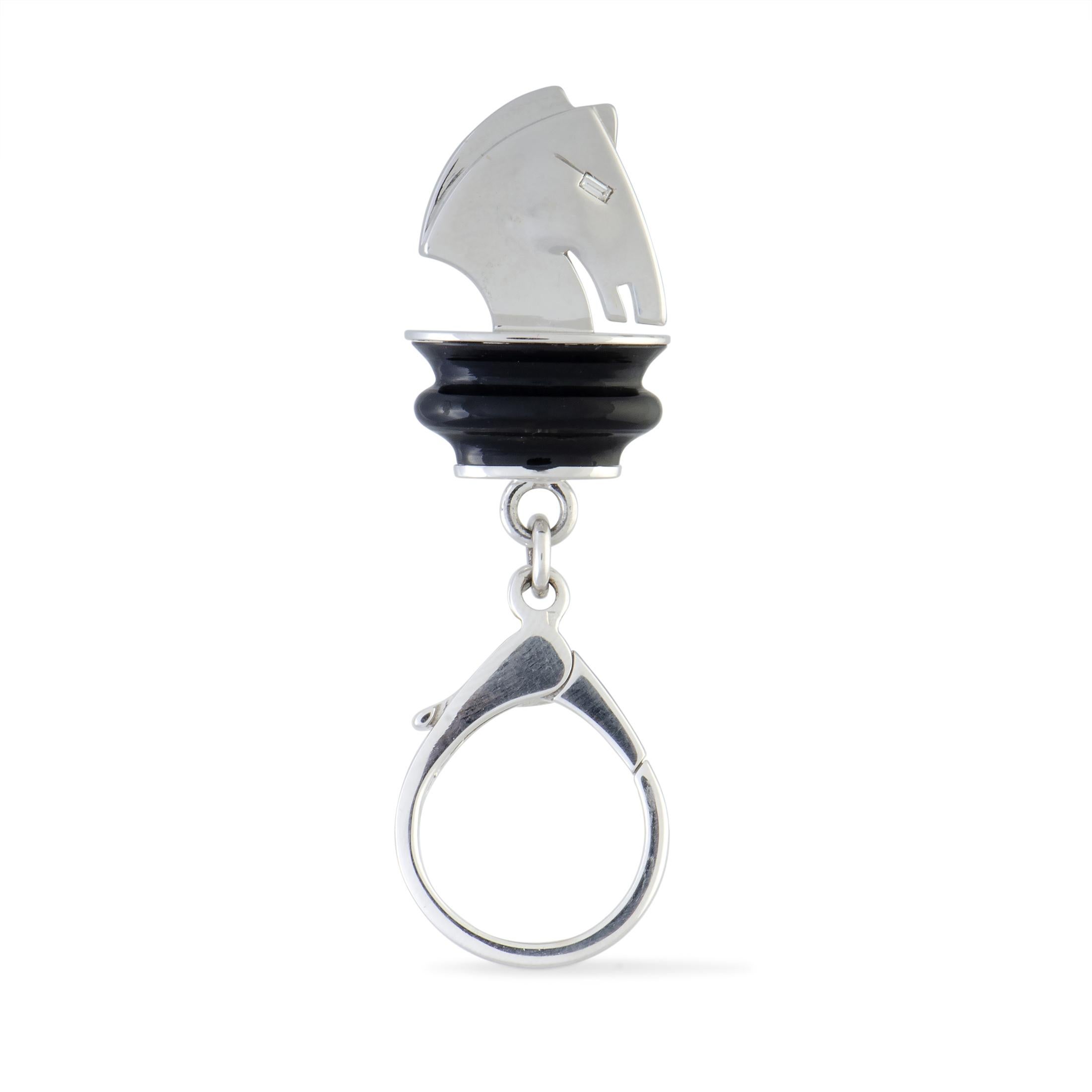 Round Cut Luca Carati 18 Karat White Gold 1-Diamond Horse Keyholder For Sale