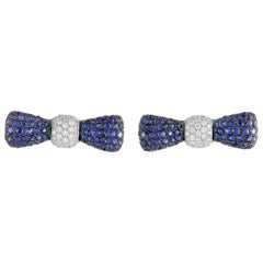 Luca Carati 18 Karat White Gold Diamond and Sapphire Pave Bow Push Back Earrings