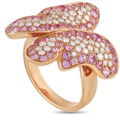 Luca Carati 18K Rose Gold 0.72 ct Diamond and Pink Sapphire Butterfly Ring