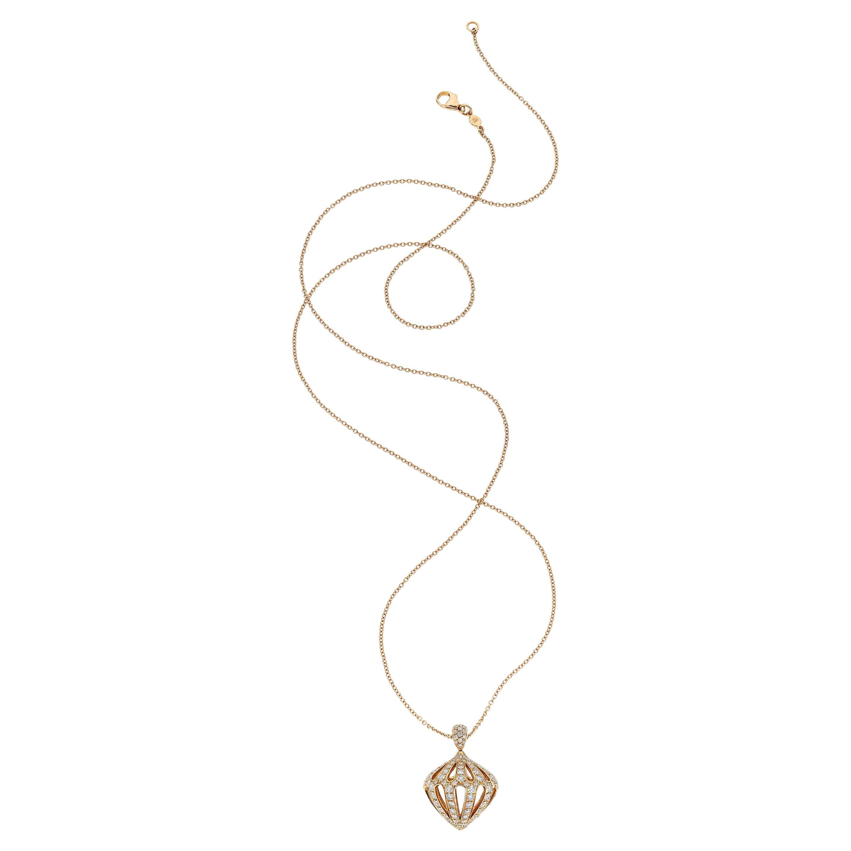 Luca Carati Pendentif Bulb en or rose 18k avec 4,30 ct de diamants et chaîne de 30 pouces en vente