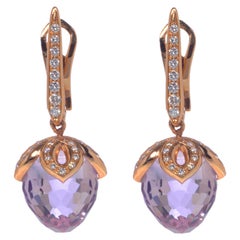 Luca Carati Boucles d'oreilles pendantes en or rose 18K avec améthyste et diamant 0.52Cttw