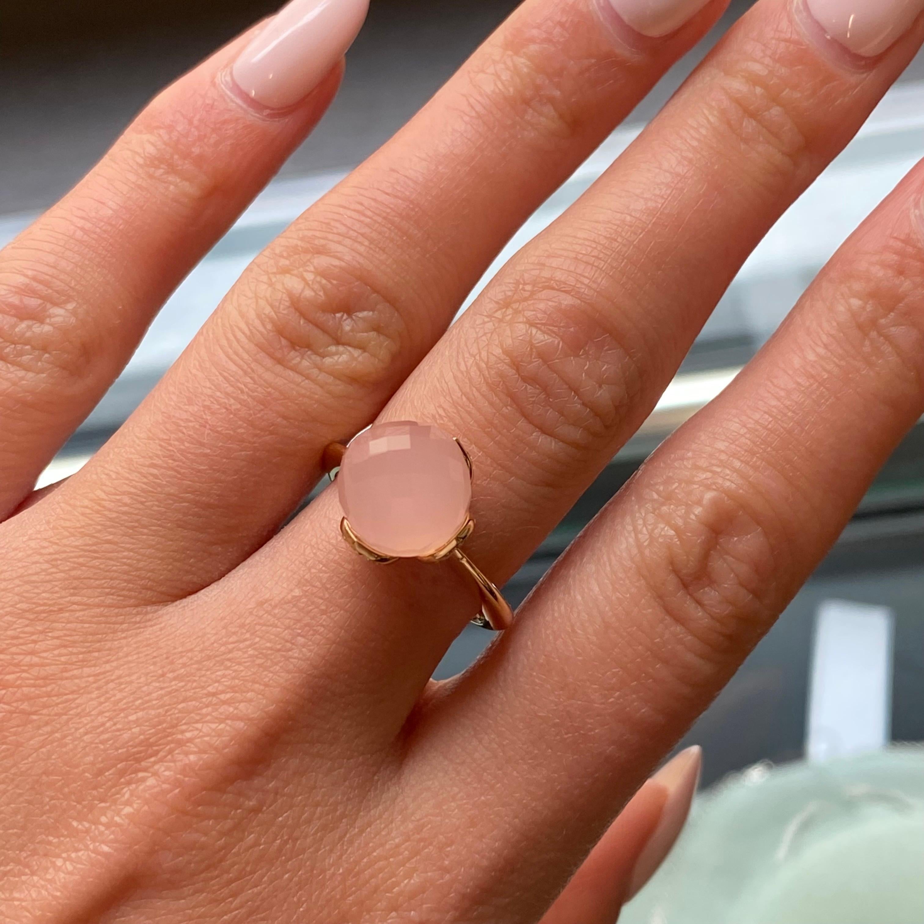 Luca Carati 18K Rose Gold Chalcedony Gemstone & Diamond Ring 0.13cttw In New Condition For Sale In New York, NY