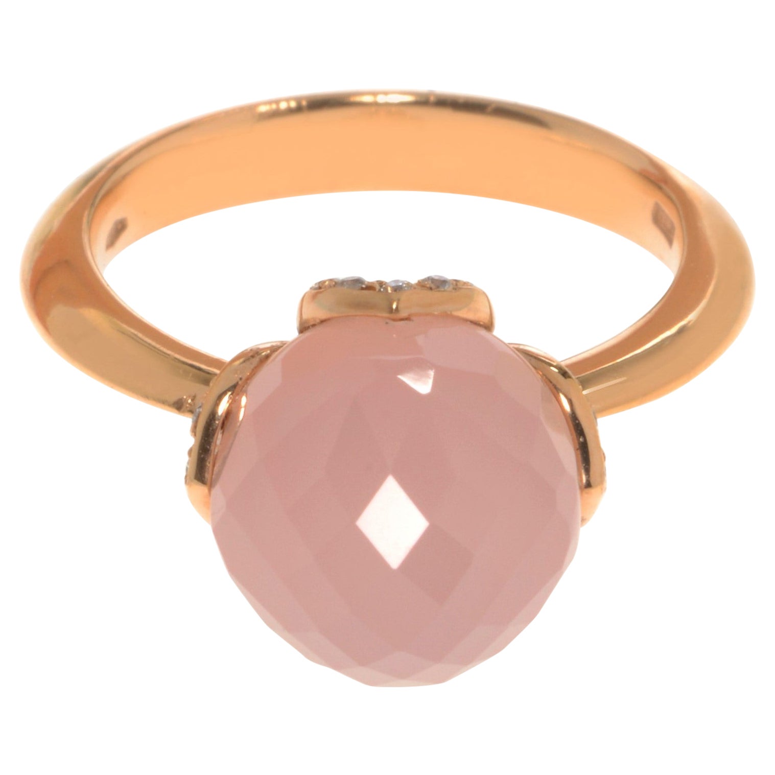 Luca Carati 18K Rose Gold Chalcedony Gemstone & Diamond Ring 0.13cttw For Sale