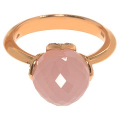 Luca Carati 18K Rose Gold Chalcedony Gemstone & Diamond Ring 0.13cttw