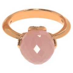 Luca Carati 18K Rose Gold Chalcedony Gemstone & Diamond Ring 0.13cttw