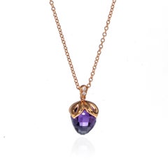 Luca Carati 18 Karat Roségold Lila Amethyst & Diamant-Anhänger Halskette 0,03 Gesamtkaratgewicht