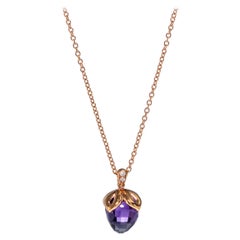Luca Carati 18K Rose Gold Purple Amethyst & Diamond Pendant Necklace 0.03Cttw