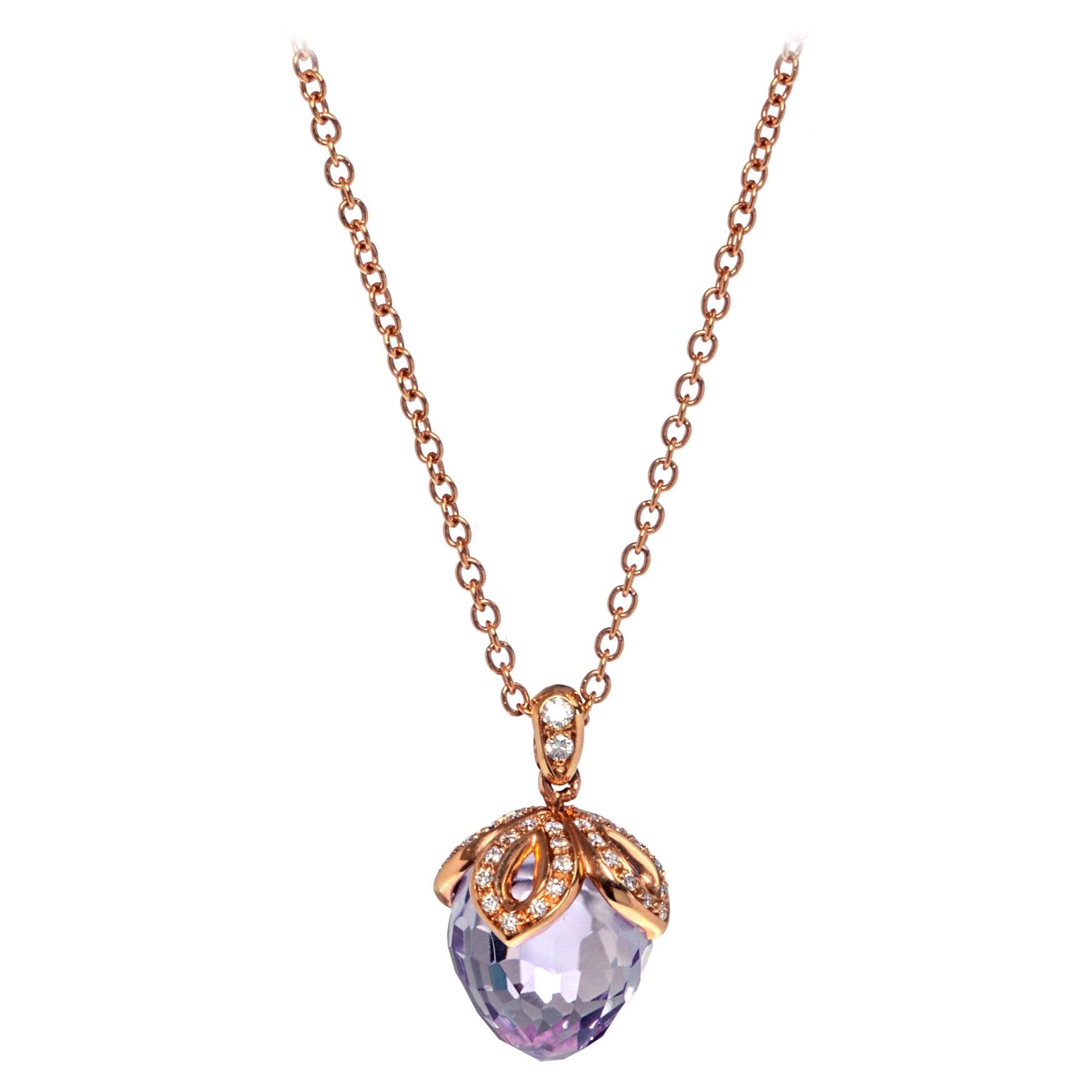 Luca Carati Collier pendentif en or rose 18K améthyste violette et diamant 0.21Cttw en vente