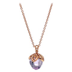 Luca Carati 18K Rose Gold Purple Amethyst & Diamond Pendant Necklace 0.21Cttw