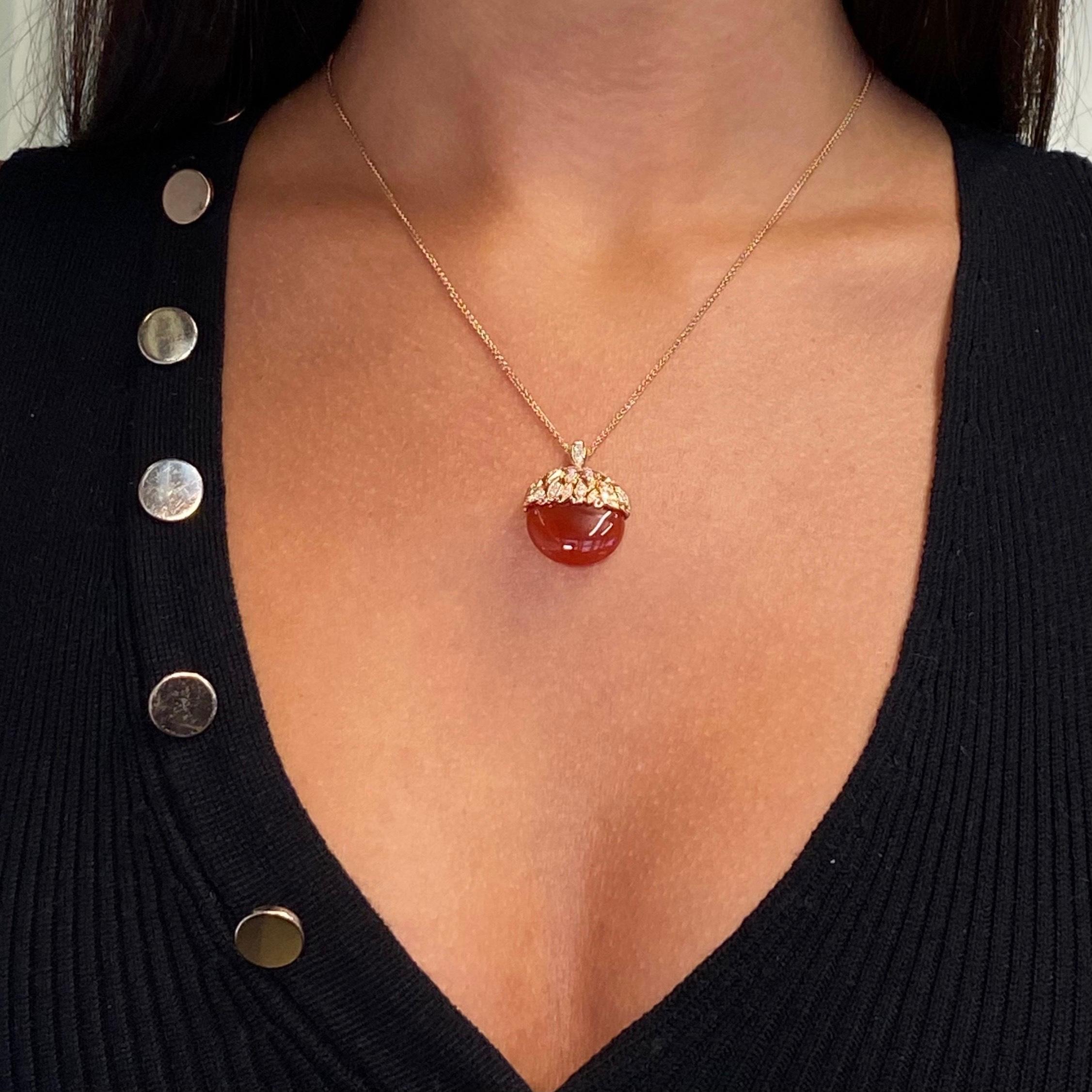 Luca Carati 18K Rose Gold Red Agate Diamond Pendant Necklace 0.30Cttw In New Condition For Sale In New York, NY