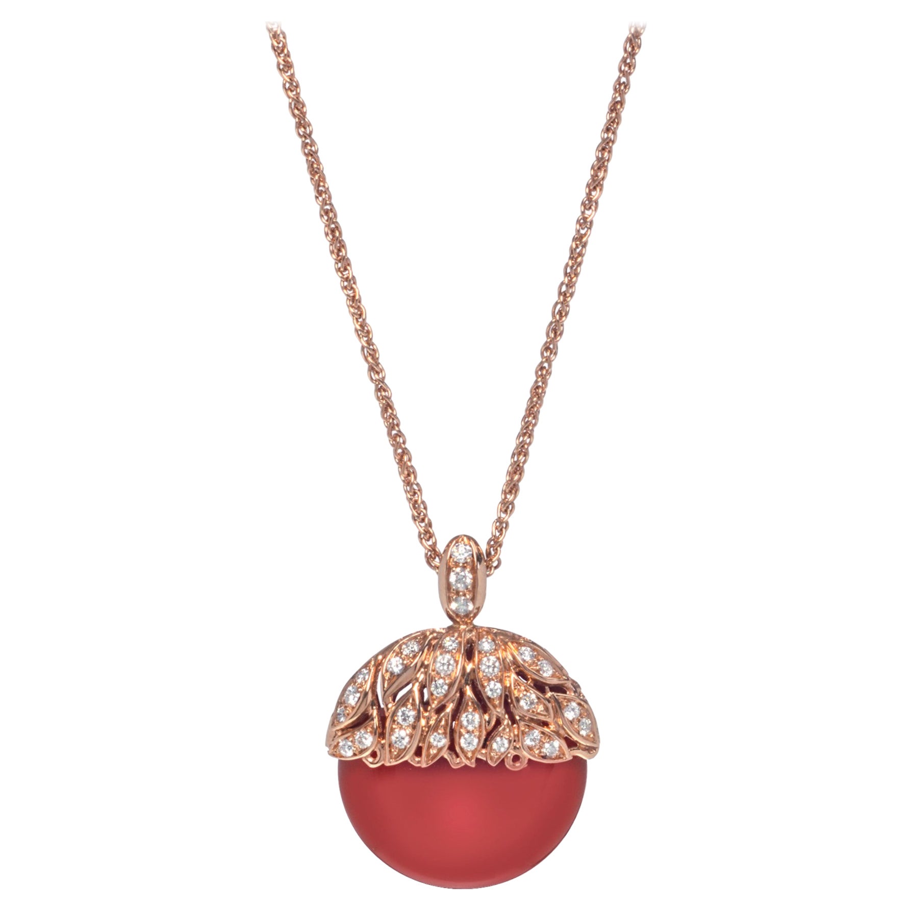 Luca Carati 18K Rose Gold Red Agate Diamond Pendant Necklace 0.30Cttw For Sale
