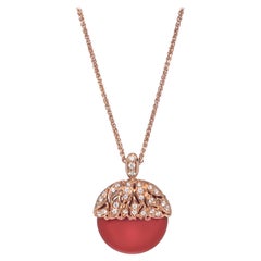 Luca Carati 18K Rose Gold Red Agate Diamond Pendant Necklace 0.30Cttw