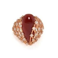 Luca Carati 18K Rose Gold Red Agate Gemstone & Diamonds Ring 1.22cttw