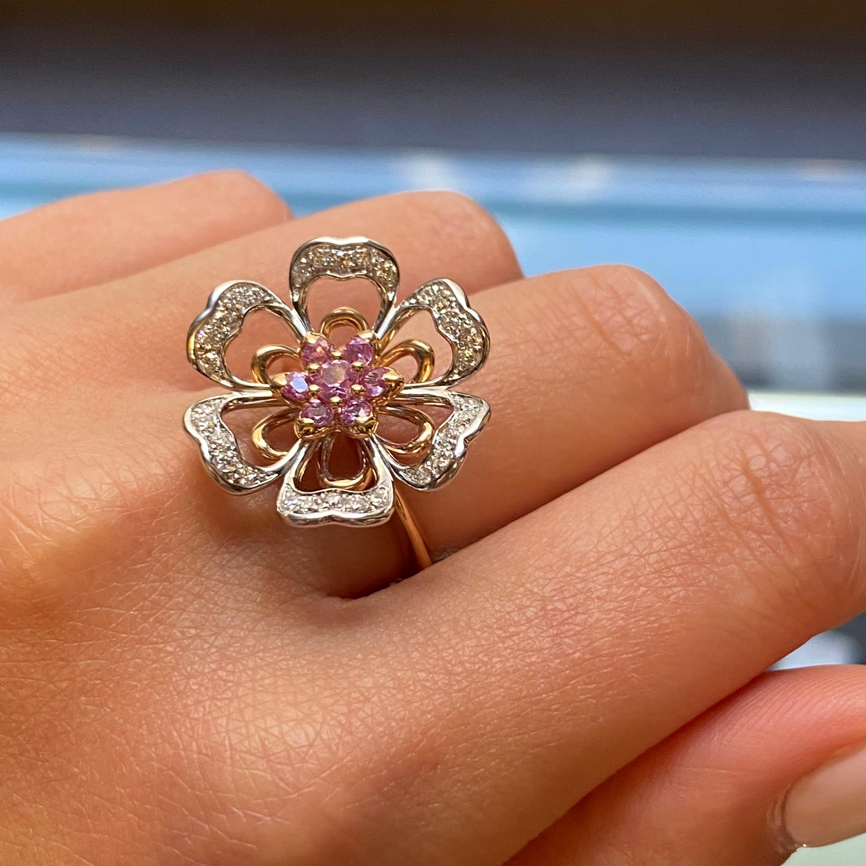 Luca Carati 18k Rose & White Gold Diamond Pink Sapphire Cocktail Ring In New Condition For Sale In New York, NY