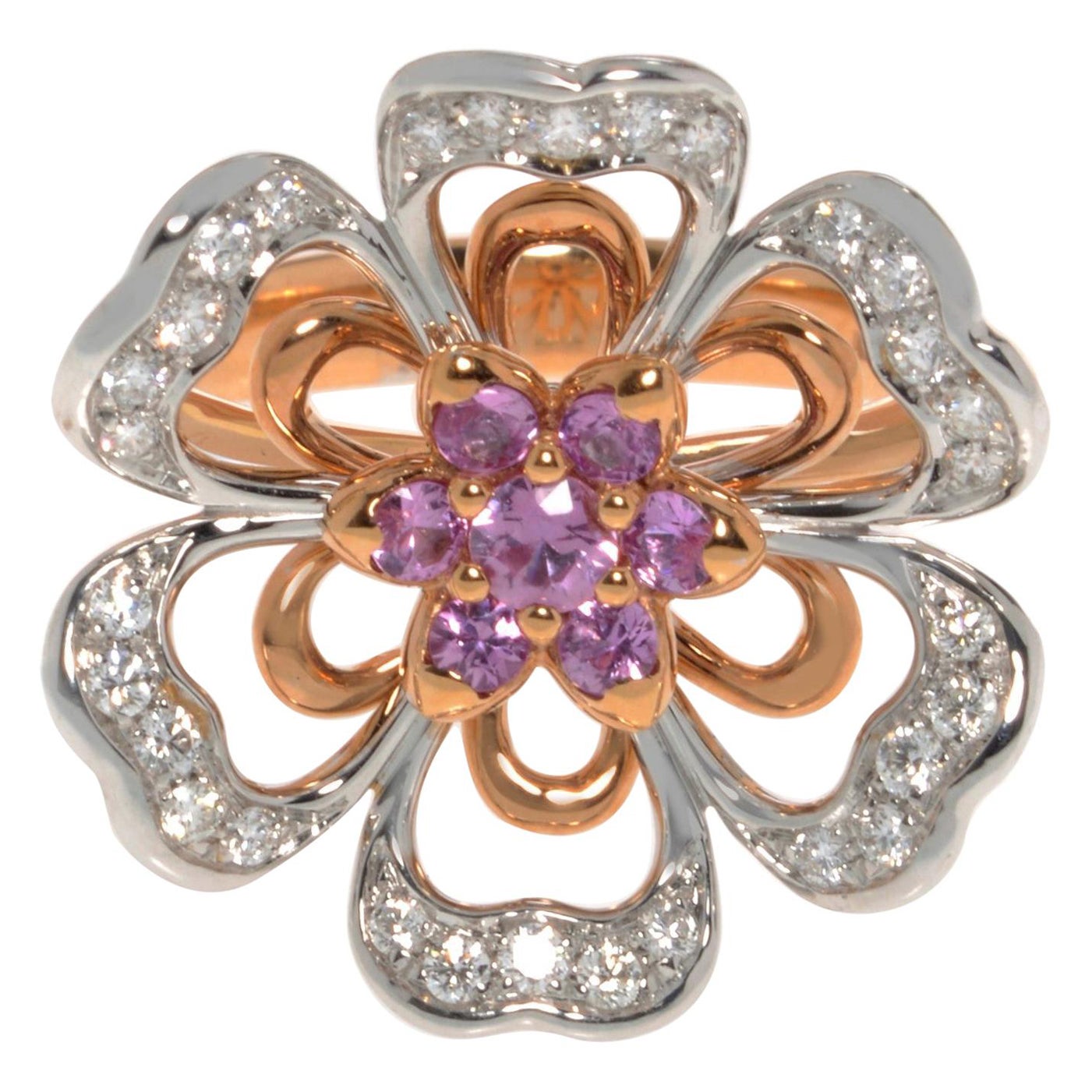 Luca Carati 18k Rose & White Gold Diamond Pink Sapphire Cocktail Ring For Sale
