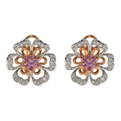 Luca Carati 18K Rose & White Gold Pink Sapphire Diamond Flower Earrings