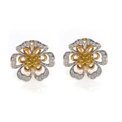Luca Carati 18K Rose & White Gold Yellow Sapphire Diamond Flower Earrings