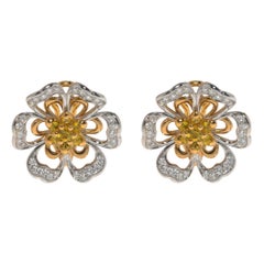 Luca Carati 18K Rose & White Gold Yellow Sapphire Diamond Flower Earrings
