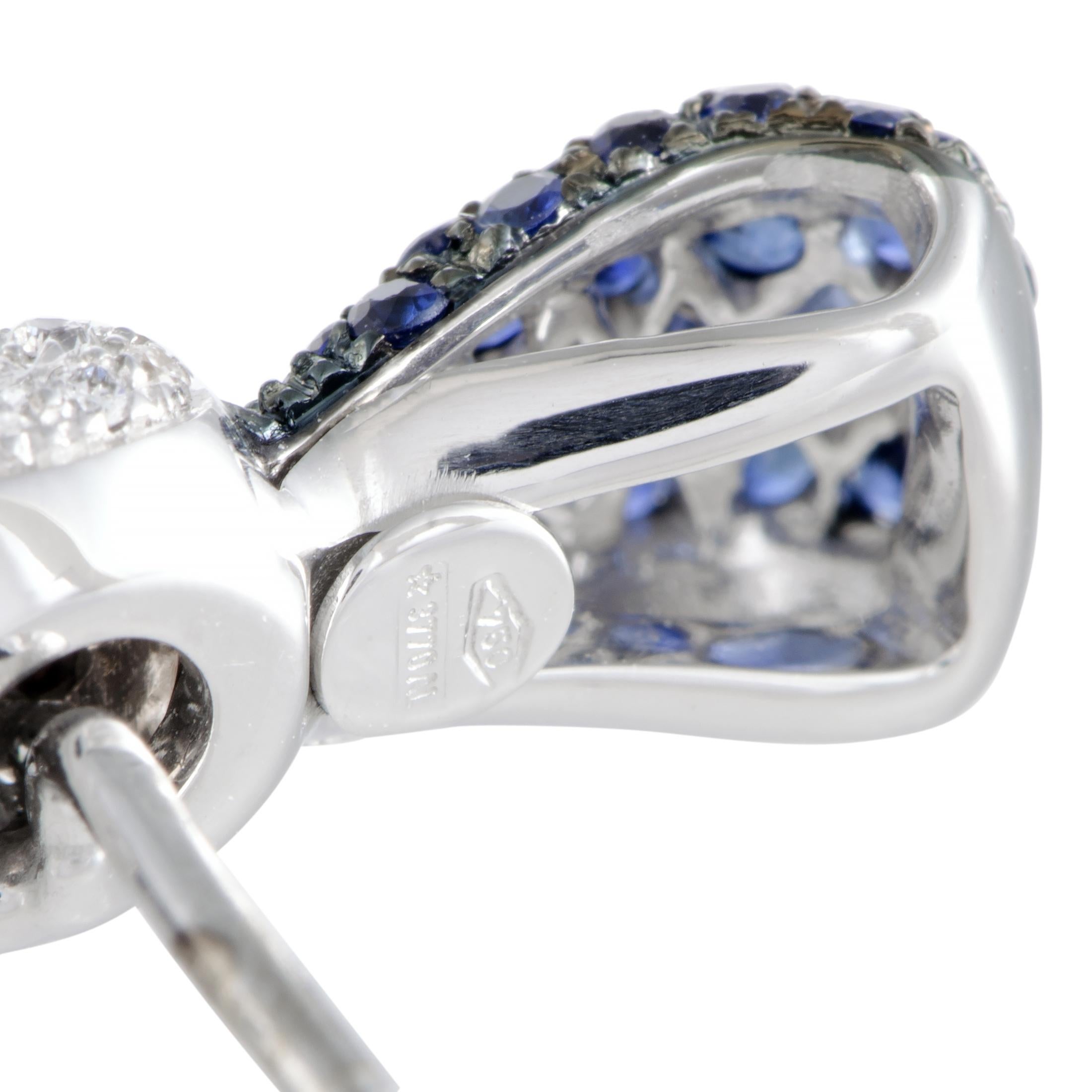 Luca Carati 18 Karat White Gold Diamond and Sapphire Pave Bow Push Back Earrings In New Condition In Southampton, PA