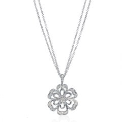 Luca Carati 18K White Gold Diamond Flower Pendant Necklace 1.11Cttw