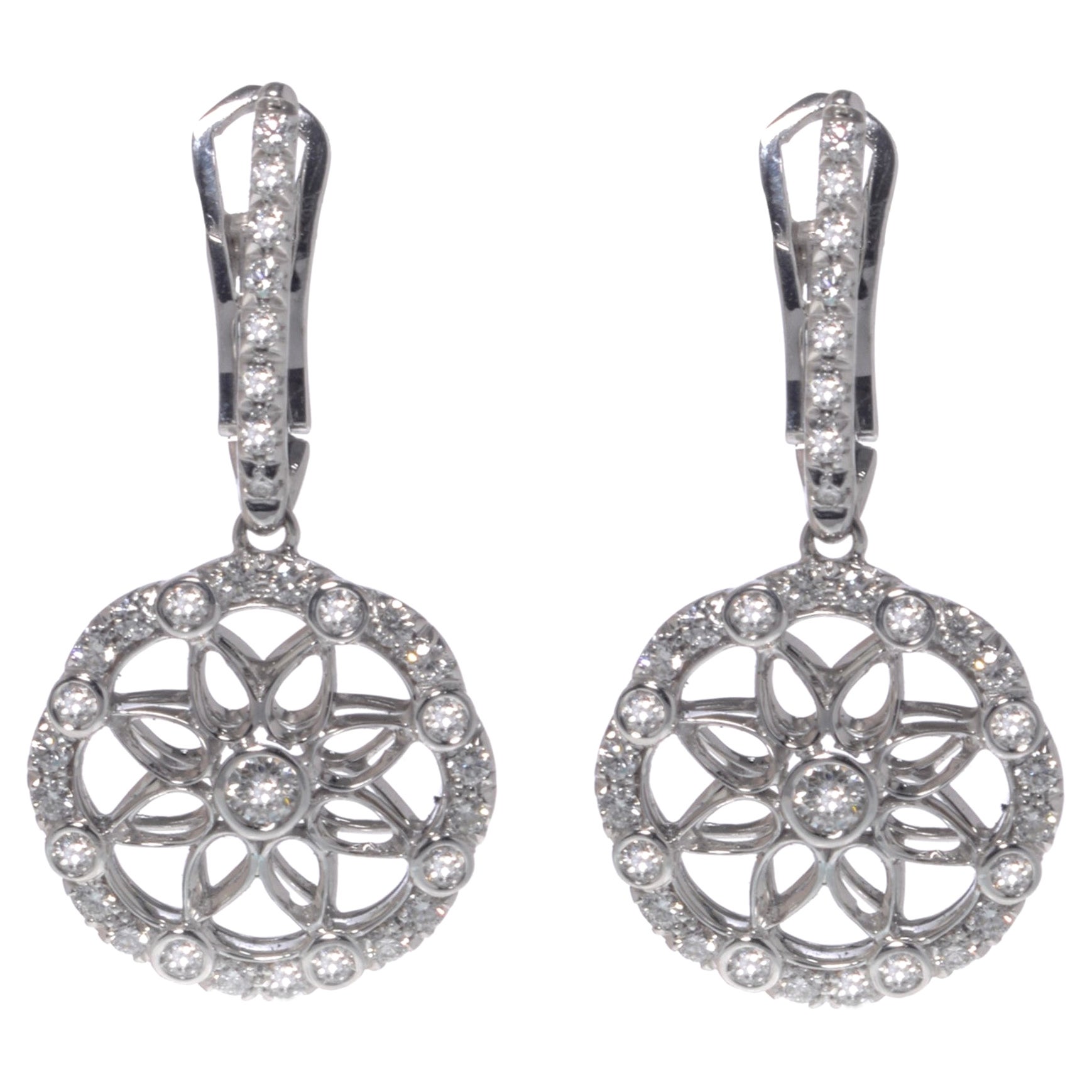 Luca Carati 18K White Gold Diamond Medium Drop Earrings 2.66Cttw For Sale