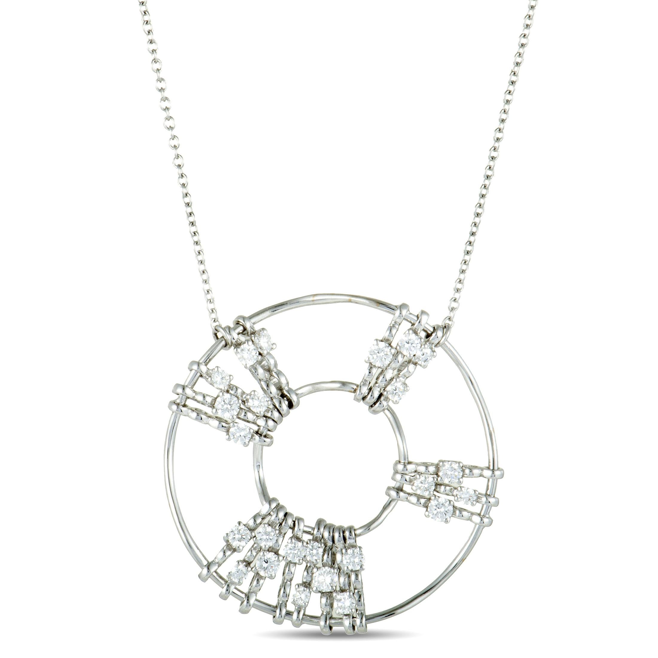 Presented on a nifty rolo chain, the intriguingly stylized pendant gives an exceptionally refined appeal to this wonderful necklace. The necklace is beautifully designed by Luca Carati and it is masterfully crafted from elegant 18K white gold,