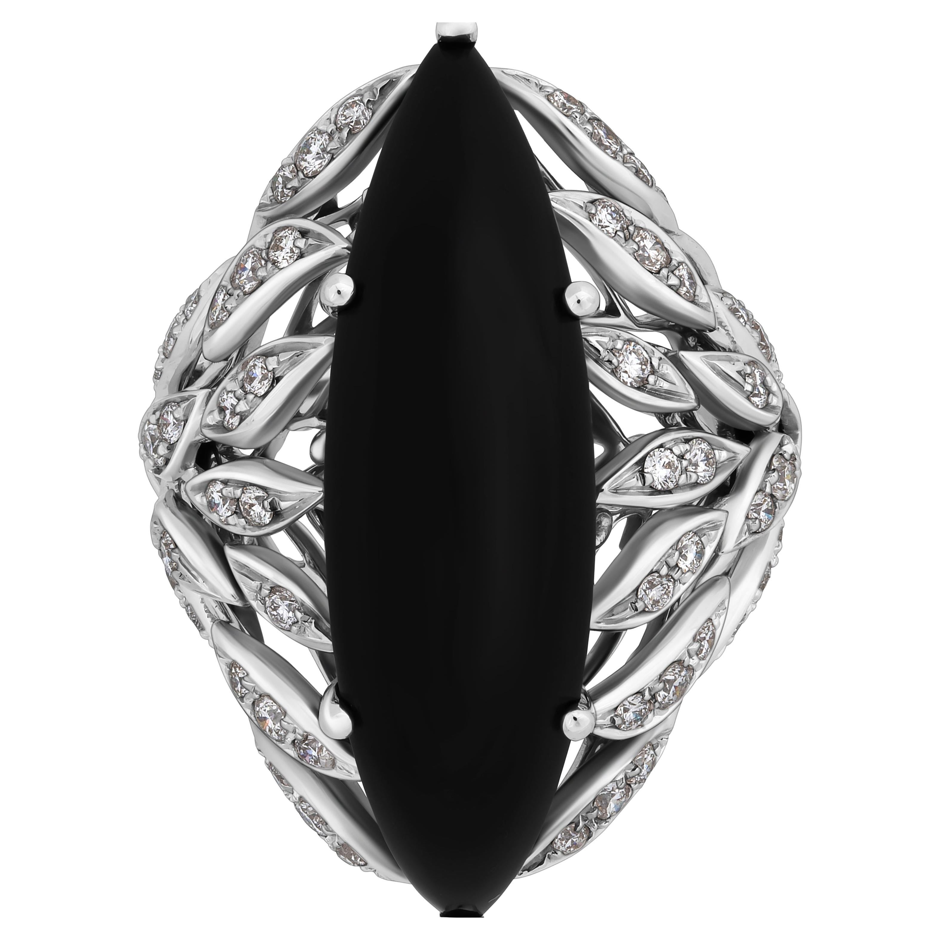 Bague Luca Carati en or blanc 18 carats, onyx et diamants, taille 6,75 en vente