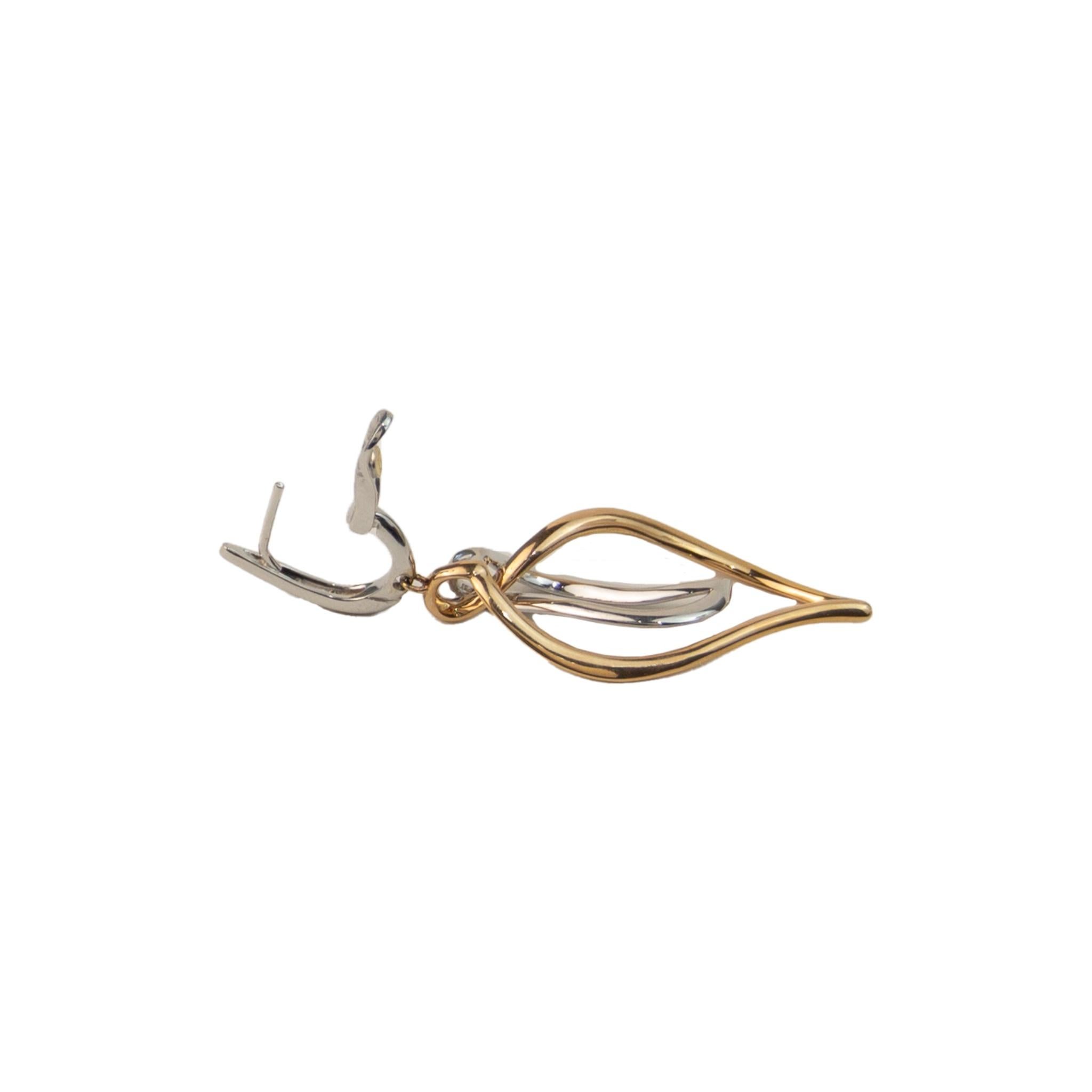 Modern Luca Carati 18k White & Rose Gold Diamond Leaf Earrings For Sale