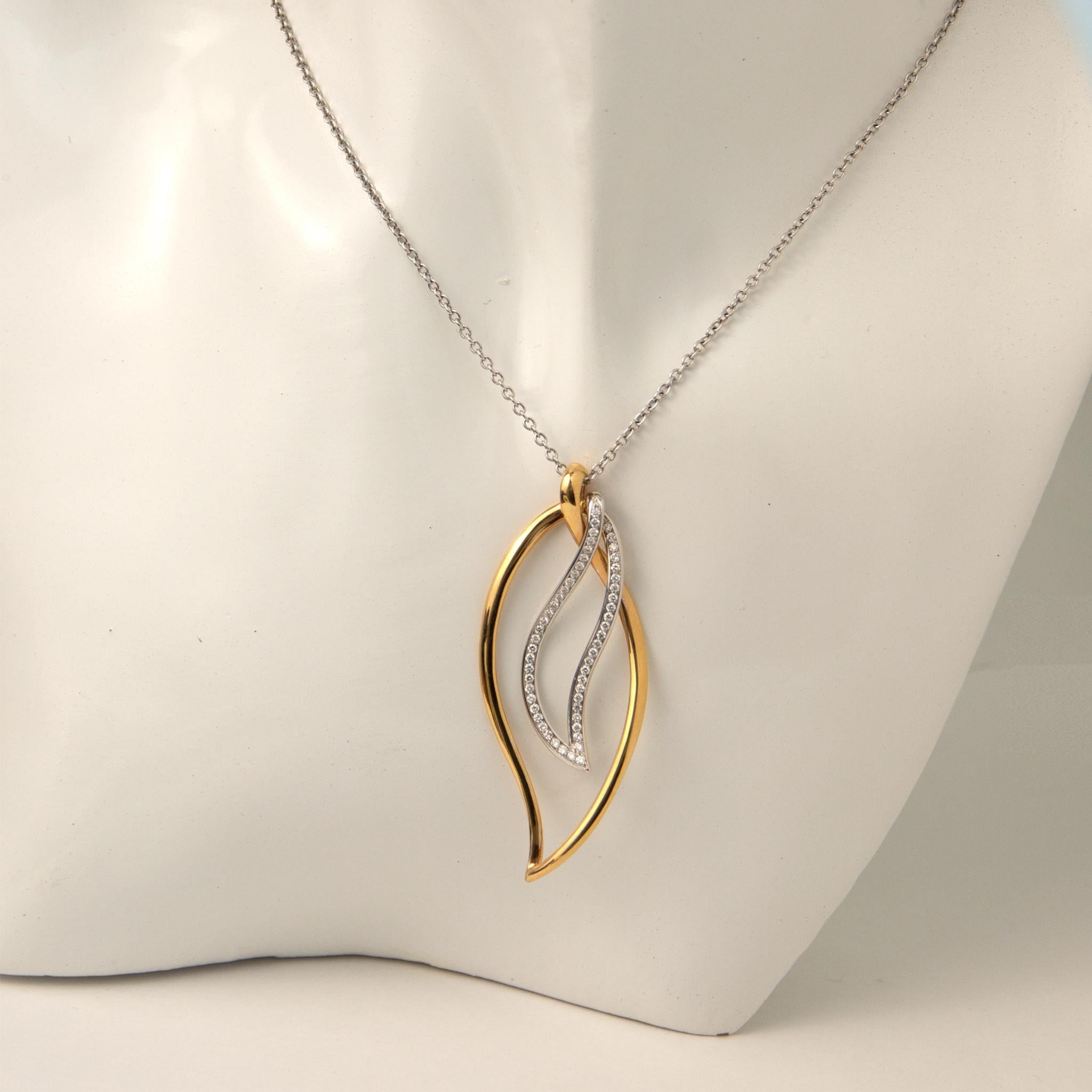 Modern Luca Carati 18k White & Rose Gold Diamond Leaf Pendant Necklace For Sale