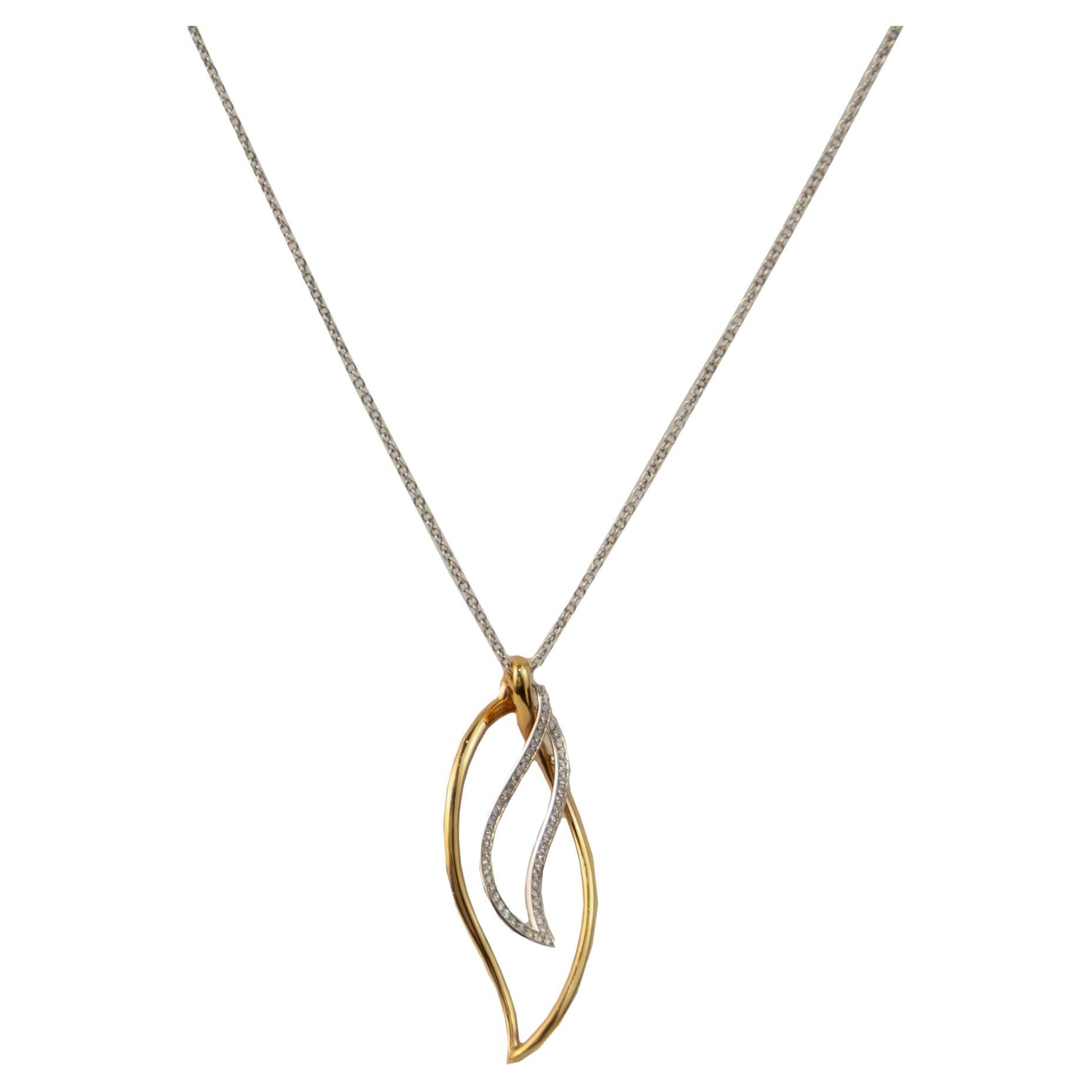 Luca Carati 18k White & Rose Gold Diamond Leaf Pendant Necklace For Sale