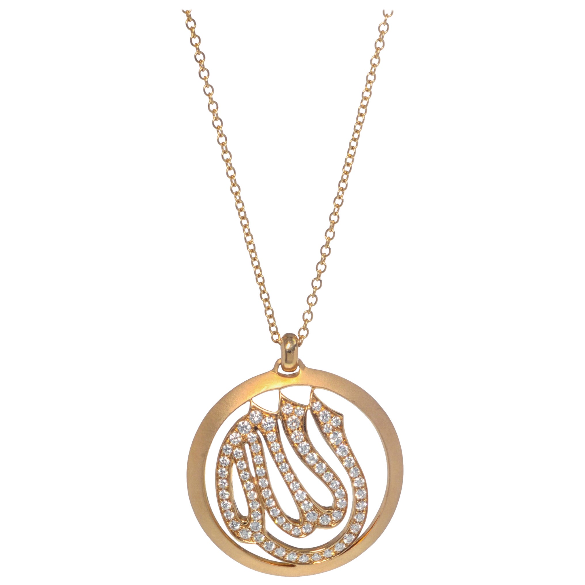 Luca Carati 18K Yellow Gold Diamond Arabic Symbol Pendant Necklace 0.95Cttw For Sale