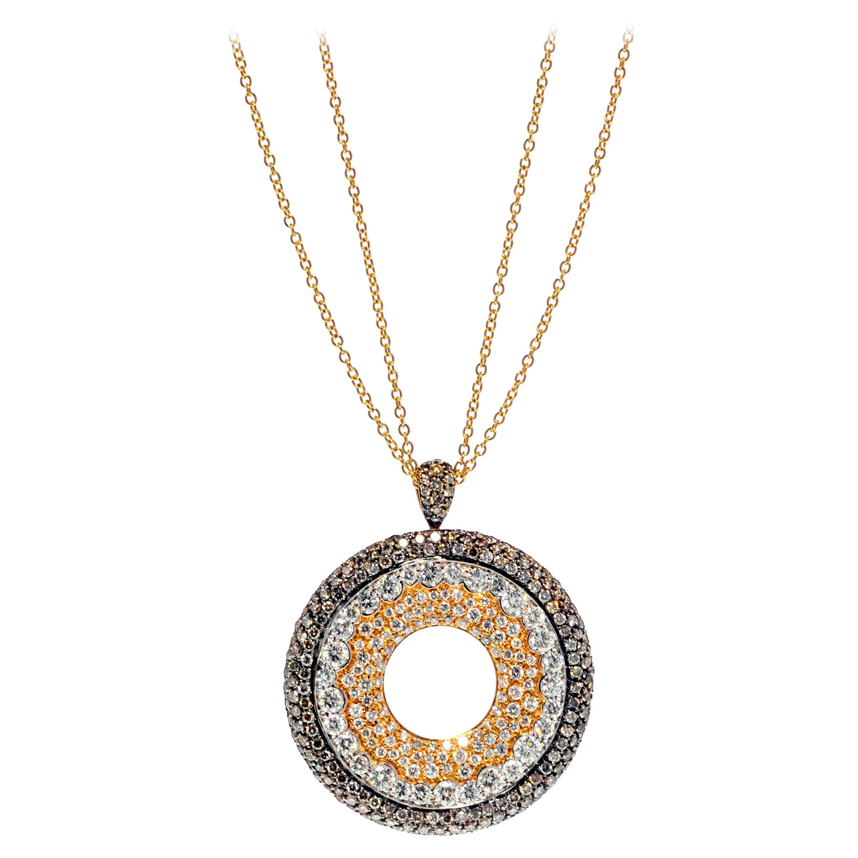 Luca Carati Or jaune 18K Pendentif diamant blanc et Brown Large Necklace 6.82 en vente