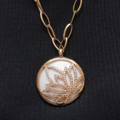 Luca Carati 18Kt Gold Opal Lotus Pendant, 1.17Ct. Yellow & .76Ct. White Diamond