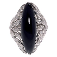 Luca Carati Anello Cocktail con Diamante Onice Nero in Oro Bianco 18K 0.79Cttw Misura 6.5