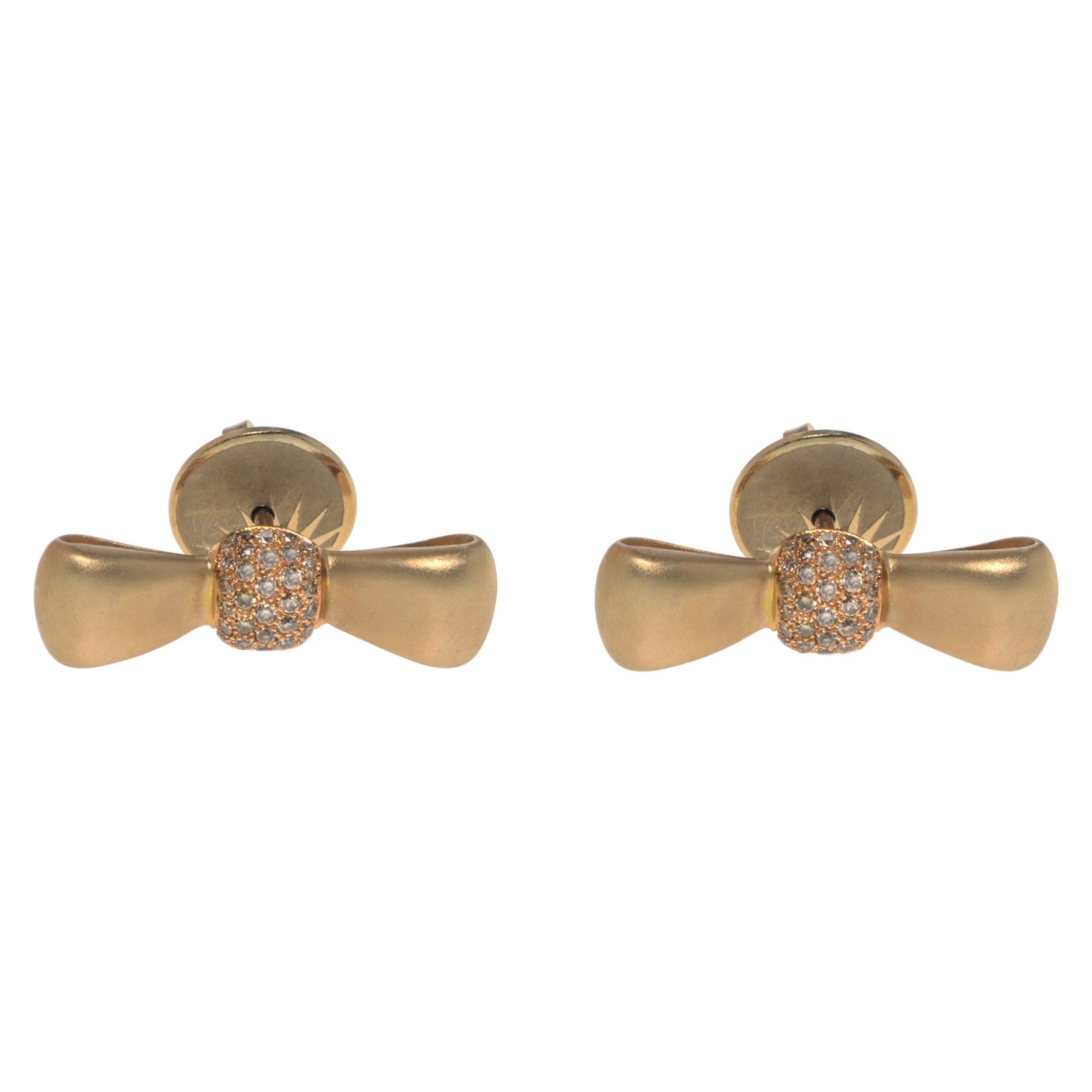 Luca Carati Brown Diamond Bow Stud Earrings 18k Yellow Gold 0.37cttw For Sale