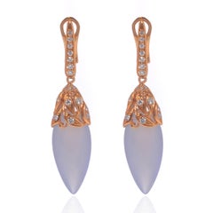 Luca Carati Orecchini a goccia con diamante calcedonio in oro rosa 18K 0,45cttw