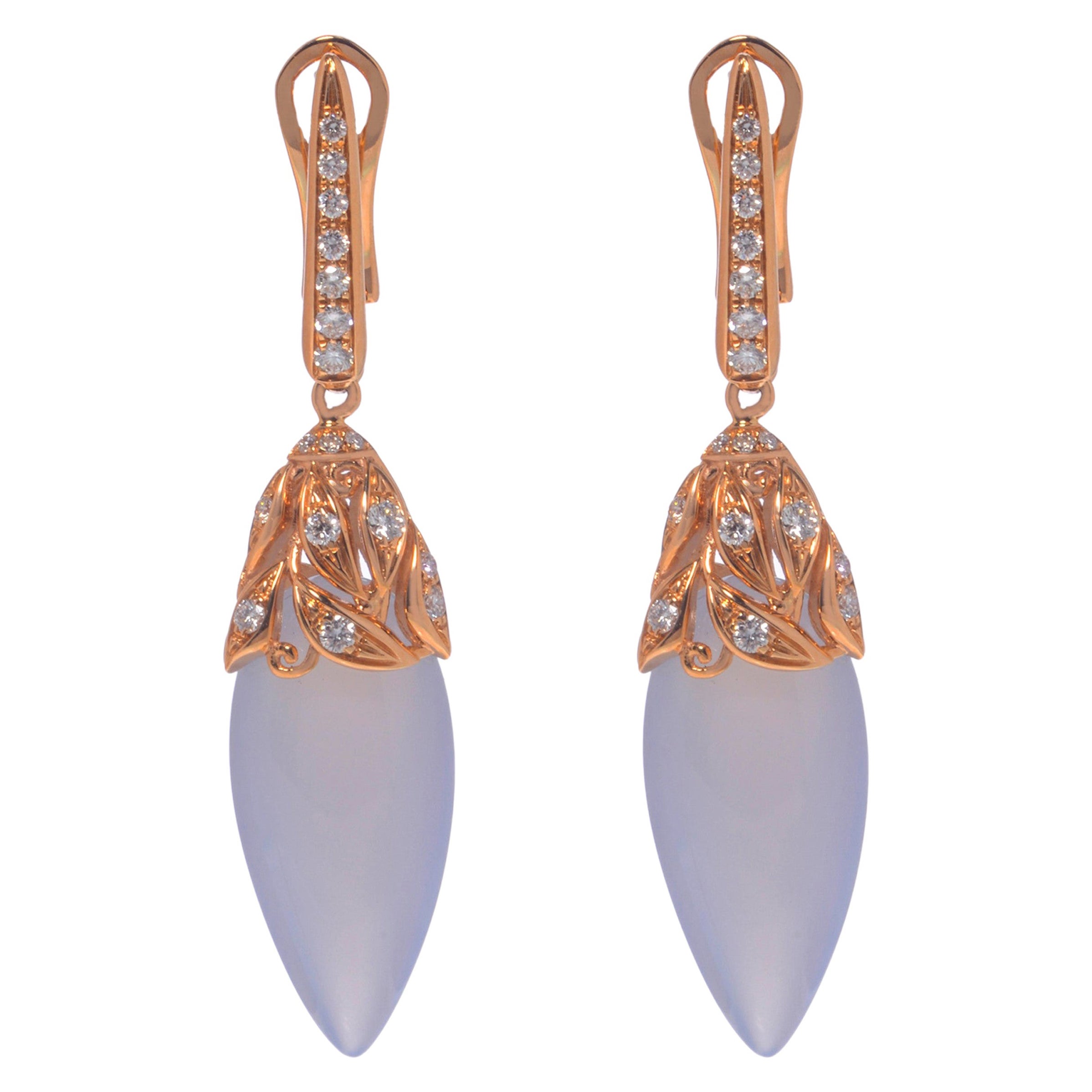 Luca Carati Boucles d'oreilles en goutte en or rose 18 carats avec calcédoine et diamants 0,45 carat en vente