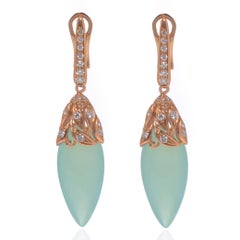 Luca Carati Chalcedony Diamond Drop Earrings 18K Yellow Gold 0.45Cttw