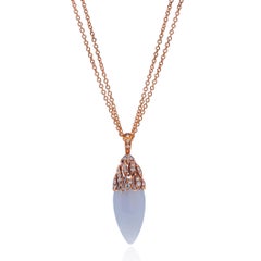 Luca Carati Chalcedony Diamond Long Pendant Necklace 18K Rose Gold