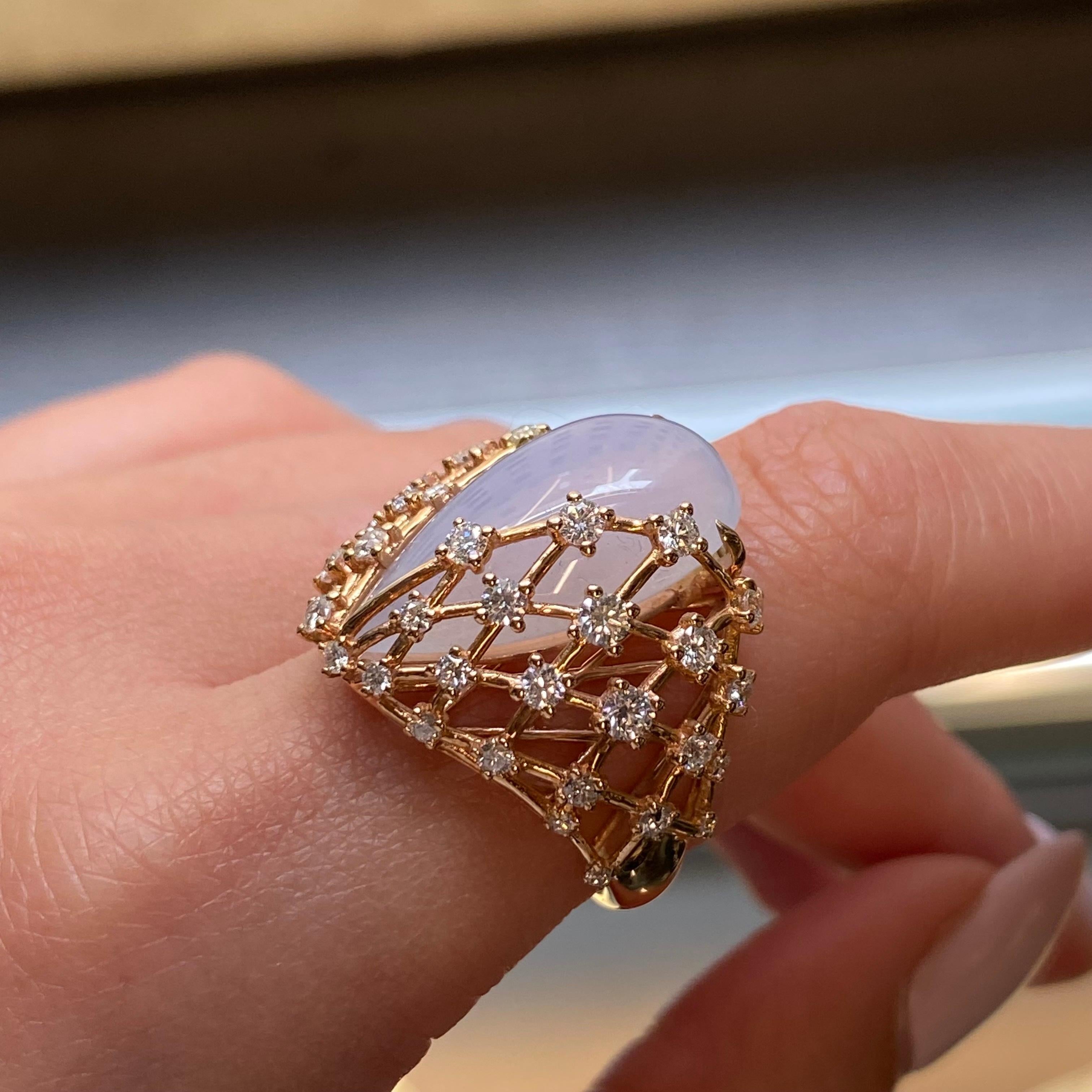 Women's Luca Carati Chalcedony Gemstone Diamond Ring 18K Yellow Gold 1.25Cttw Size 7.5 For Sale