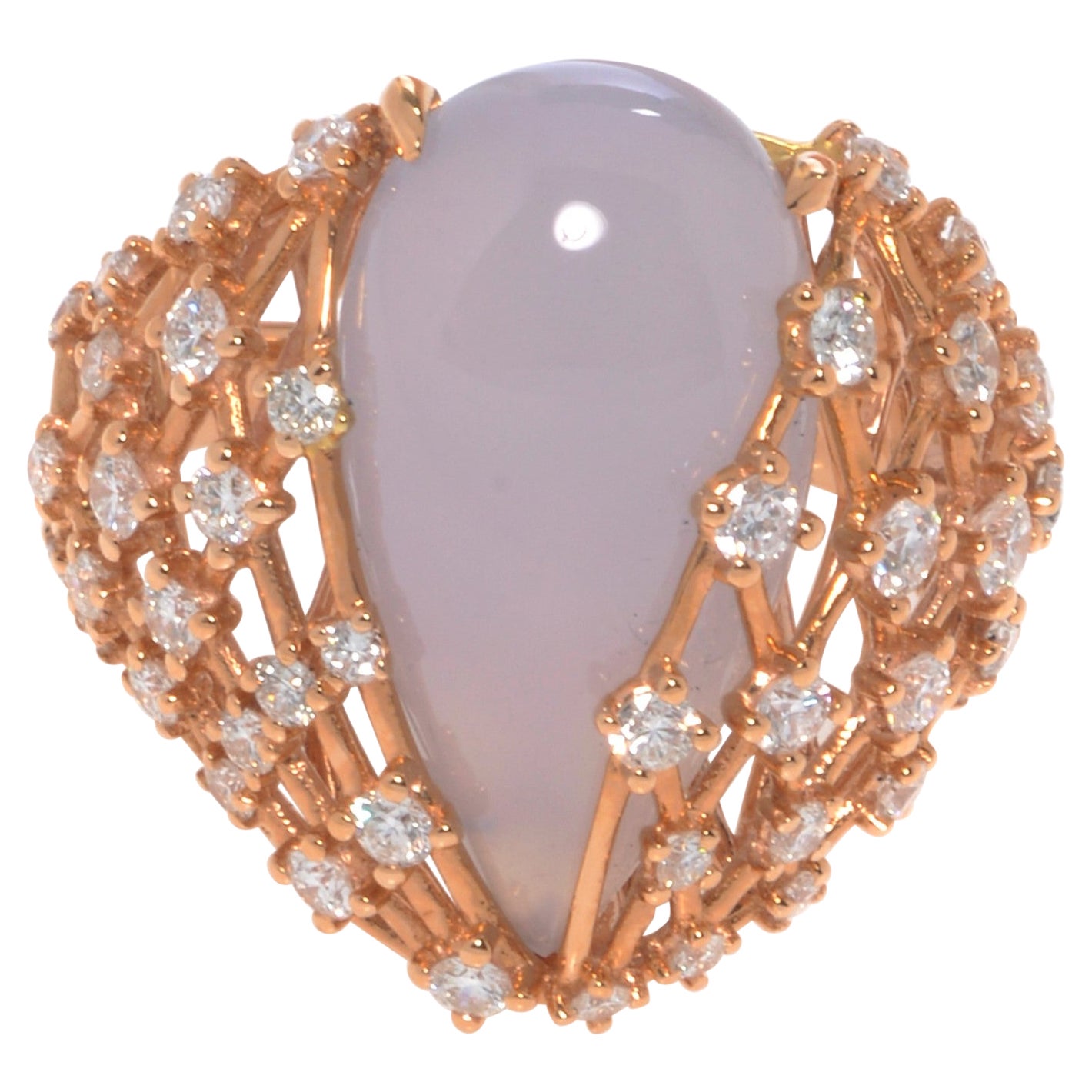 Luca Carati Chalcedony Gemstone Diamond Ring 18K Yellow Gold 1.25Cttw Size 7.5
