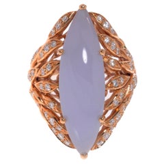 Luca Carati Chalcedony Gemstone & Diamonds Ring 18K Rose Gold 0.78Cttw