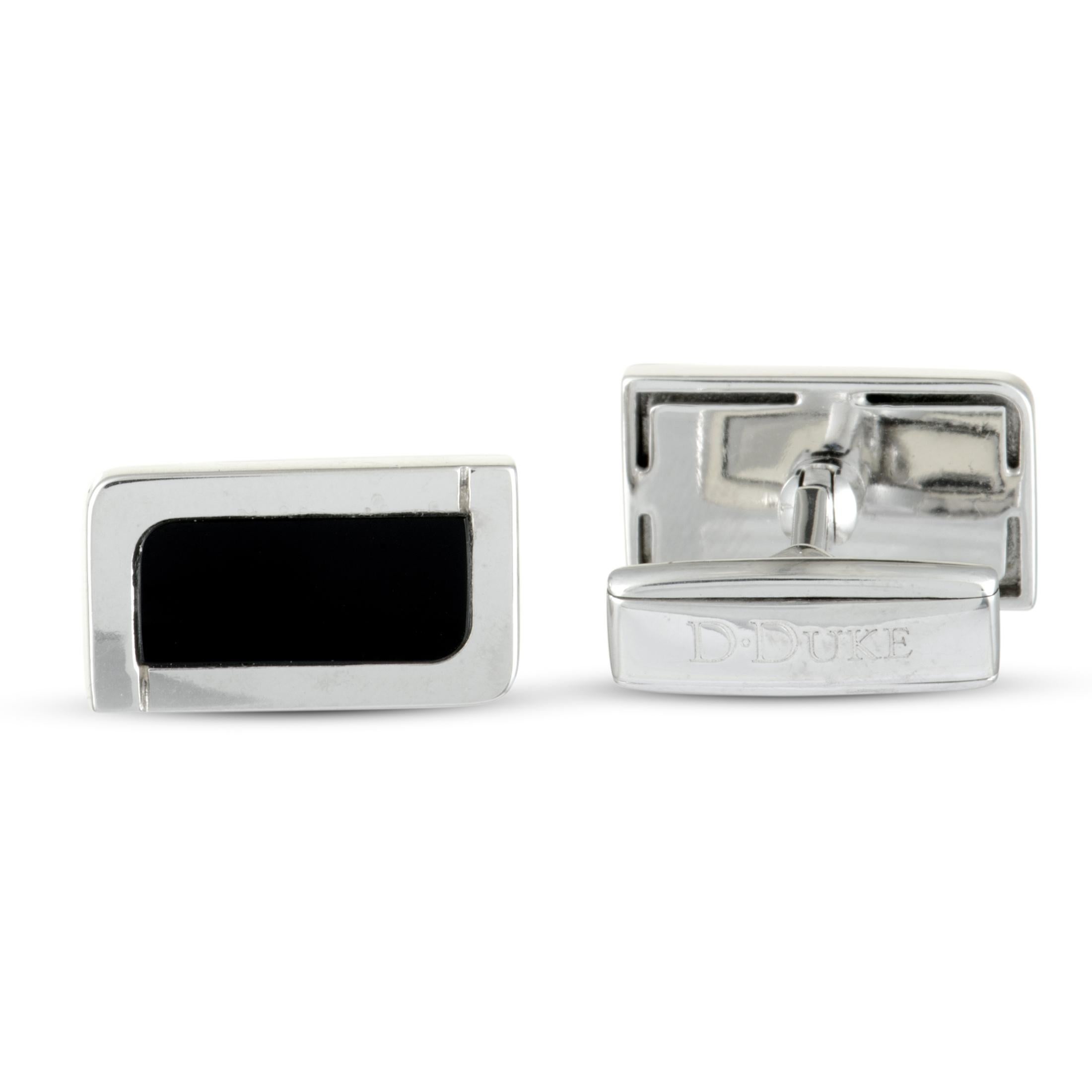 Luca Carati D-Duke Silver Onyx Rectangle Cufflinks In New Condition In Southampton, PA