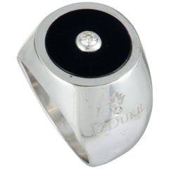 Luca Carati D.Duke Silver 2-Diamond and Onyx Round Signet Ring